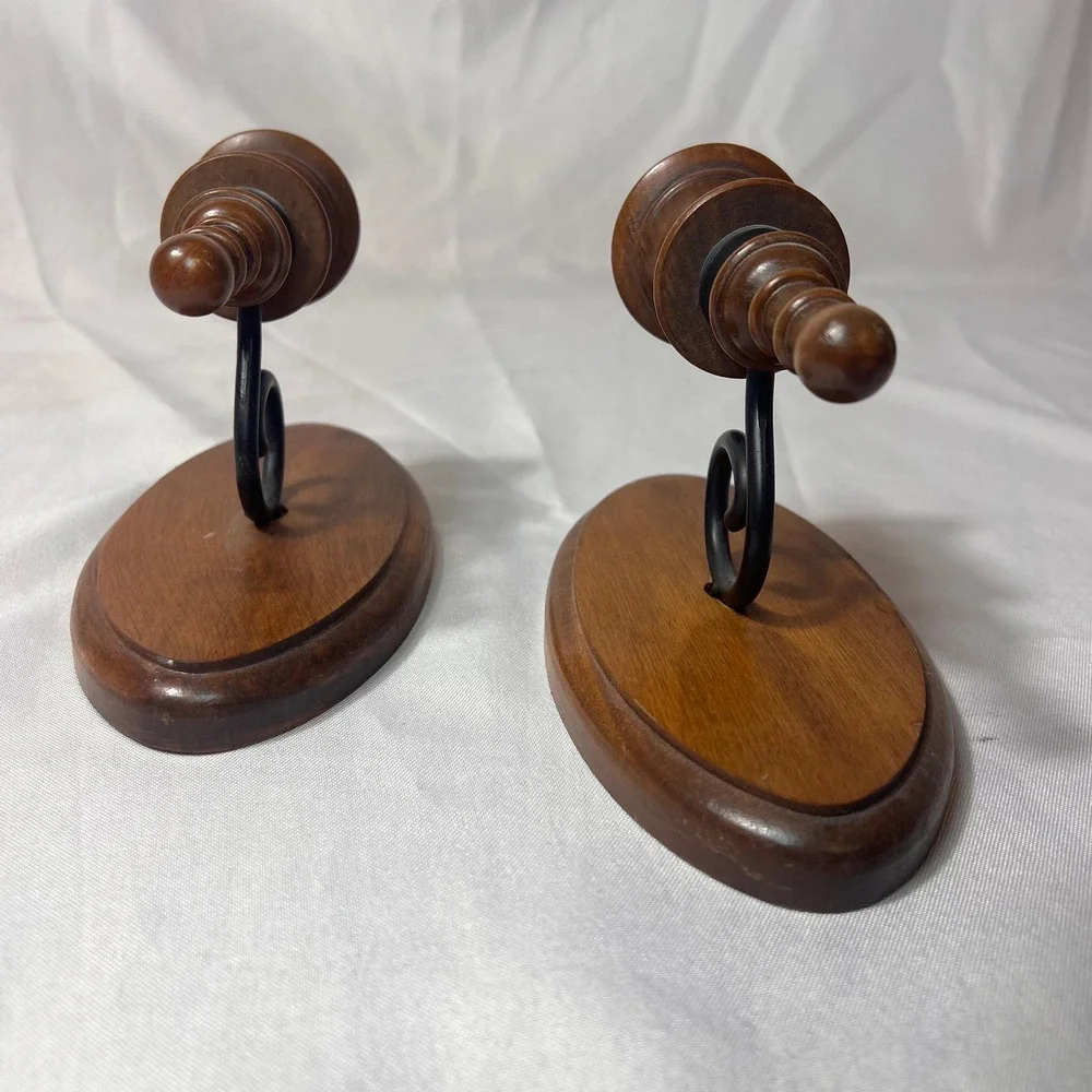 VTG Wood Wall Candle Sconces Pair Colonial Turned Wood Candle Holders American